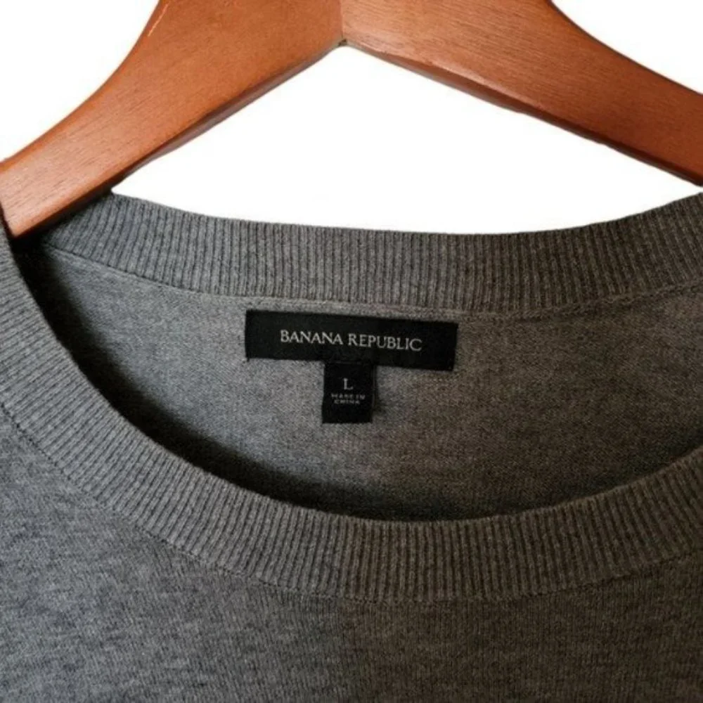 Banana Republic Sweater Gray‎ Blue Striped Cotton Cashmere Blend Size L Large